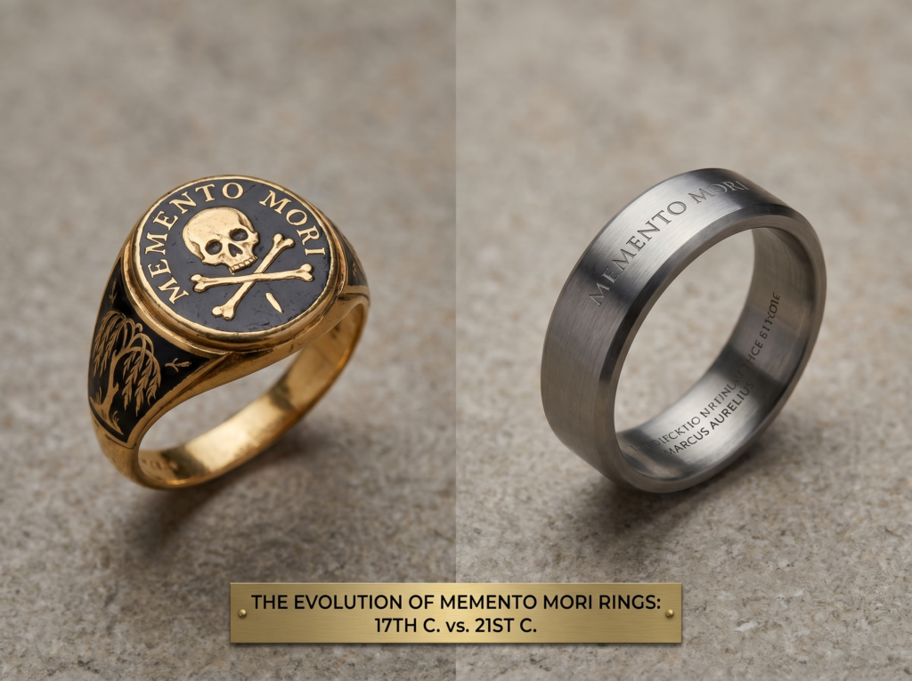 Memento Mori Ring on Marcus Aurelius Meditations Book